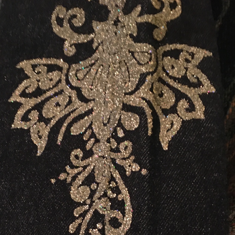 Vintage '90s Express Sparkle Embellished Holiday Bootcut Jeans, Size 1/2 - Picture 3 of 11